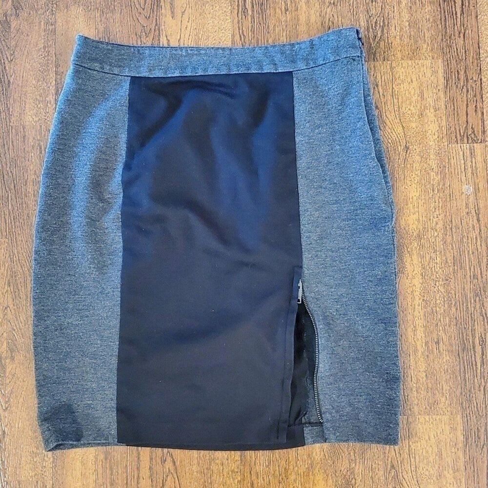 DKNYC Womens Sz 10 Knit Pointe Color Block Skirt Zipper Dark Gray & Black